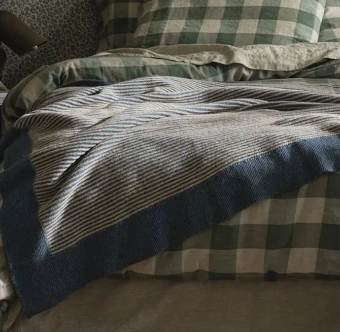 Stone Blue Striped Throw