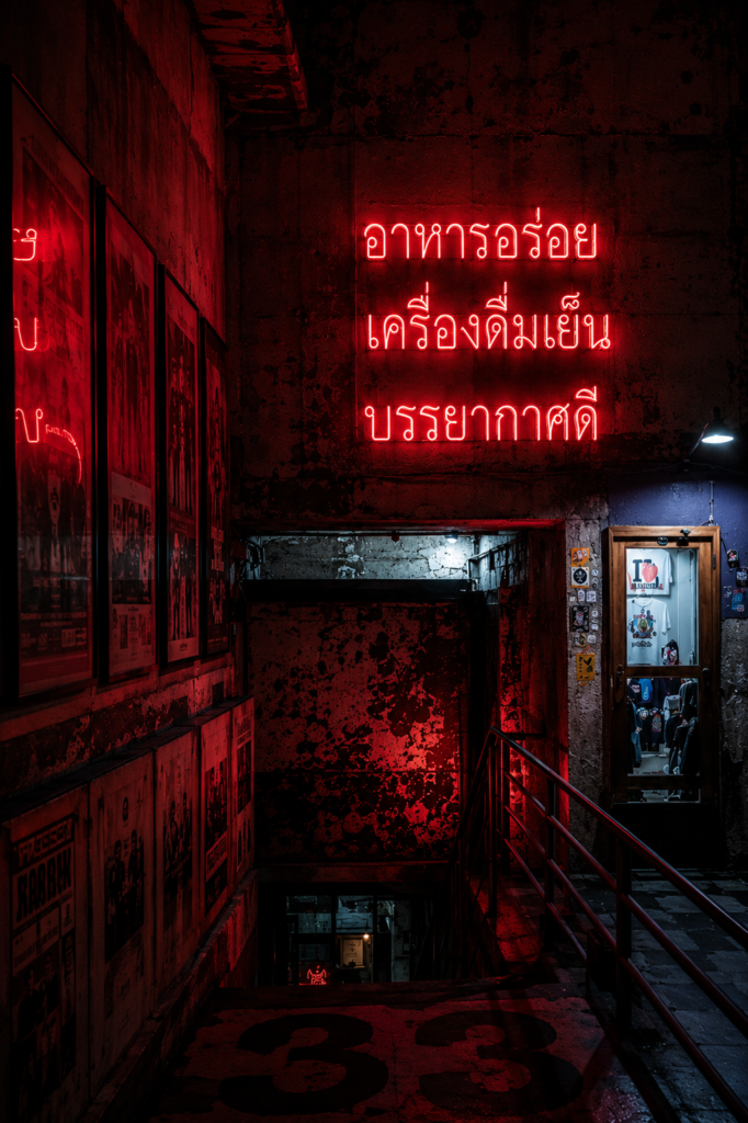 Bangkok night market neon sign in Thailand”